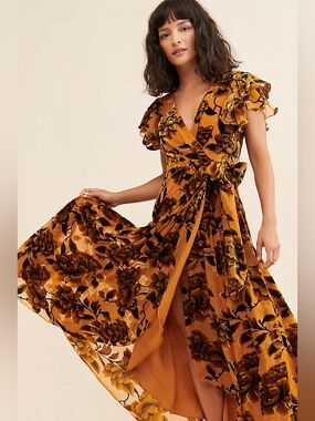 Anthropologie Hutch Velvet Boho Maxi Dress Burnout Floral